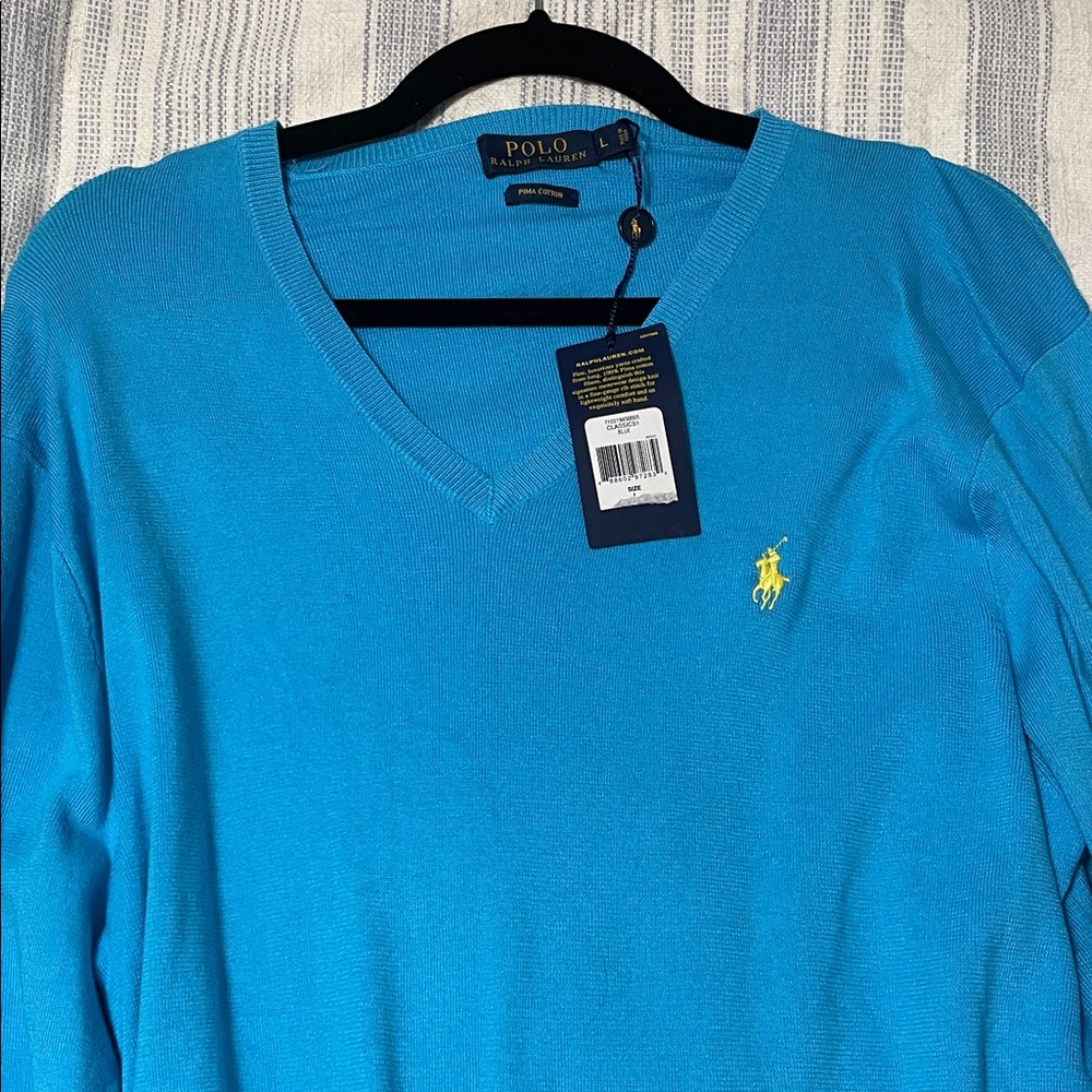 Polo by Ralph Lauren Men's V-Neck Sweater in Bright Blue